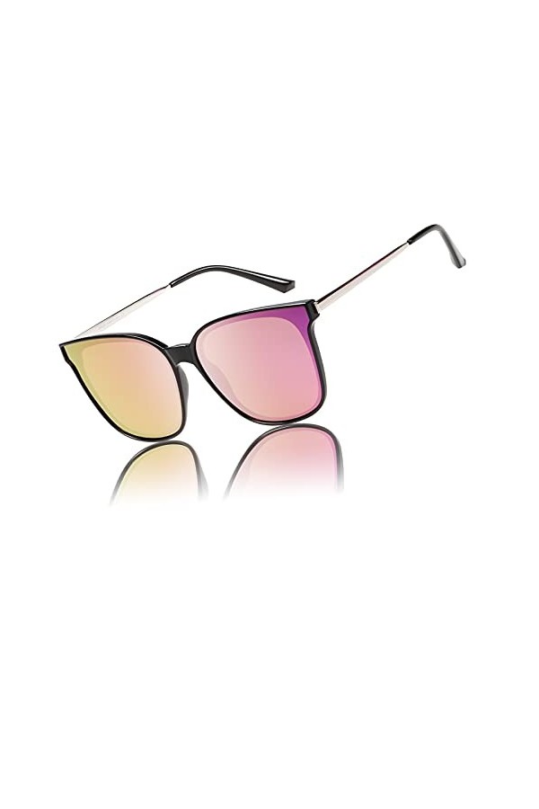 DUCO Lunettes de soleil pour femmes Lunettes de soleil rondes vintage Protection anti UV W016 Noir Rose 