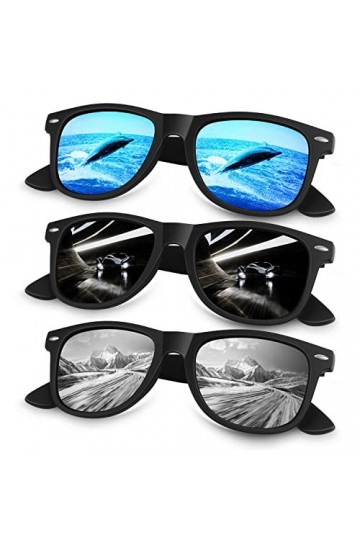 Sunier Lunettes de Soleil Polarisées pour Homme Femme,Rétro Classique Lunettes de Conduite Anti-UV Lunettes de Soleil 3 Paire