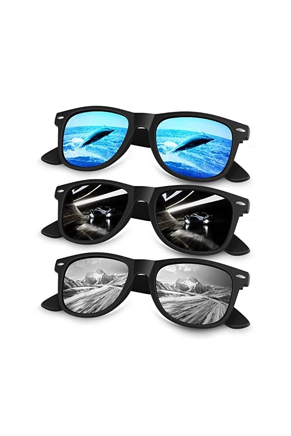 Sunier Lunettes de Soleil Polarisées pour Homme Femme,Rétro Classique Lunettes de Conduite Anti-UV Lunettes de Soleil 3 Paire