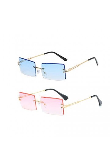 YOJUED Lunettes de Soleil sans Monture Vintage pour Femmes Hommes Lunettes Rectangulaires Rétro à la Mode Rose+Bleu