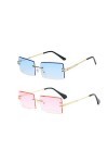 YOJUED Lunettes de Soleil sans Monture Vintage pour Femmes Hommes Lunettes Rectangulaires Rétro à la Mode Rose+Bleu