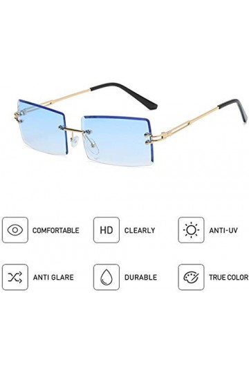 YOJUED Lunettes de Soleil sans Monture Vintage pour Femmes Hommes Lunettes Rectangulaires Rétro à la Mode Rose+Bleu