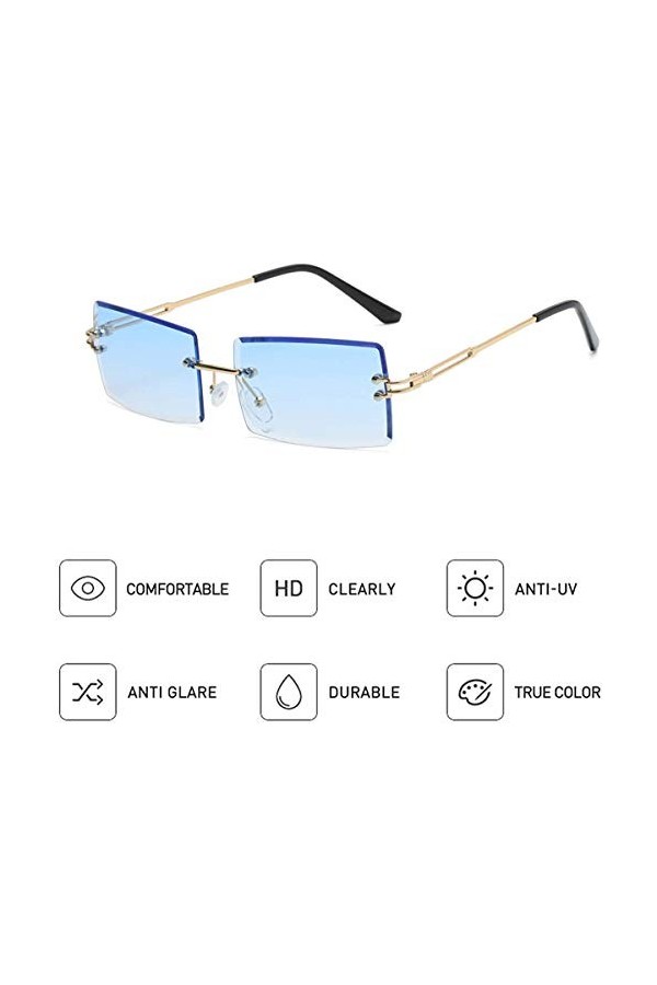 YOJUED Lunettes de Soleil sans Monture Vintage pour Femmes Hommes Lunettes Rectangulaires Rétro à la Mode Rose+Bleu