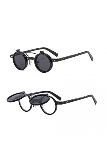 TIYETA Petites Lunettes De Soleil Rondes À Rabat pour Hommes Et Femmes UV400 Rave Flip Glasses Retro Steampunk Sun Glasses,No