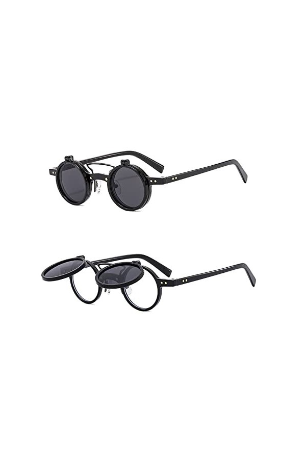 TIYETA Petites Lunettes De Soleil Rondes À Rabat pour Hommes Et Femmes UV400 Rave Flip Glasses Retro Steampunk Sun Glasses,No