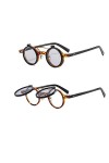 TIYETA Petites Lunettes De Soleil Rondes À Rabat pour Hommes Et Femmes UV400 Rave Flip Glasses Retro Steampunk Sun Glasses,No