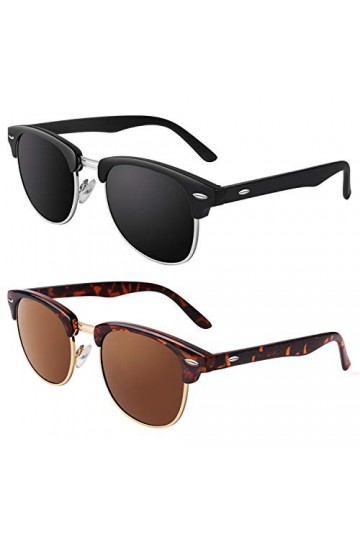 GQUEEN Lunettes de Soleil Homme Femme Retro Demi-Cerclées Demi-Monture Polarisées Protection UV400 GQO6