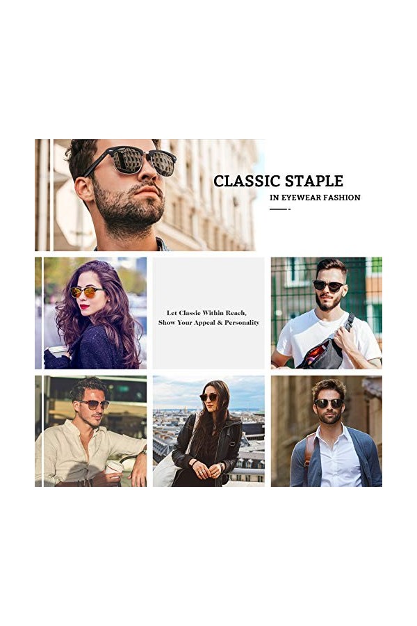 GQUEEN Lunettes de Soleil Homme Femme Retro Demi-Cerclées Demi-Monture Polarisées Protection UV400 GQO6