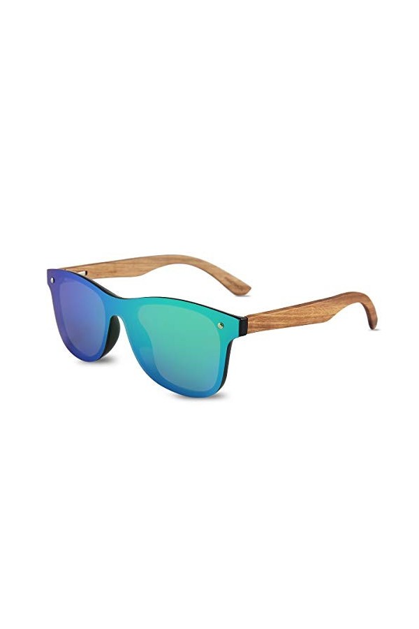 LumiSyne Lunettes De Soleil En Bois Véritable Pour Homme Et Femme Lunettes De Soleil Polarisées UV400 Verres Plats Miroir San