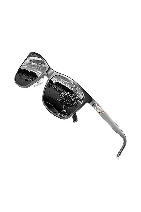 Duco Lunettes de soleil polarisées carrées en métal avec protection UV400 pour les sports de plein air 3029H Gunmetal 