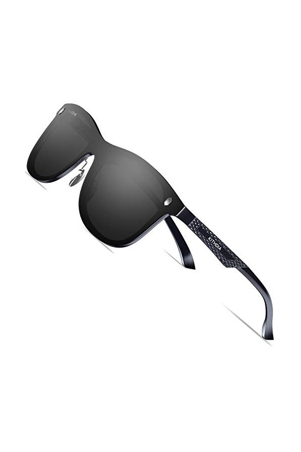 KITHDIA Lunette de Soleil Homme Premium Spring Hinges Al-Mg Polarisées Pilote Femme A143 Cadre noir/Lentille Noir-S8203 