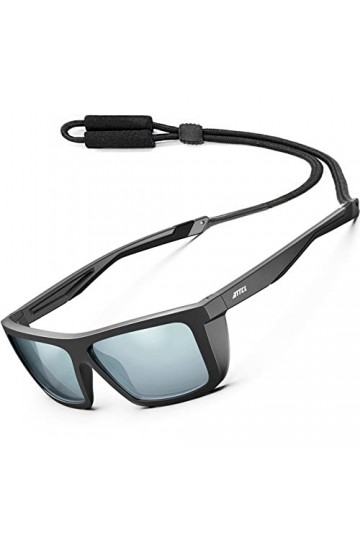 ATTCL Lunettes de soleil polarisées pour homme et femme - Protection UV 100 % - Protection UV UV400 CAT 3 CE, Noir/argenté/mi