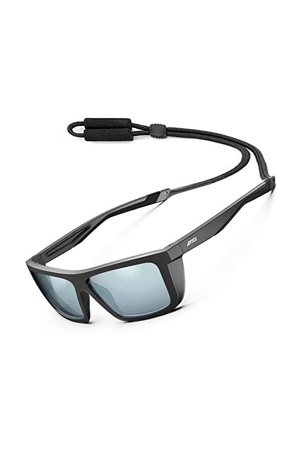 ATTCL Lunettes de soleil polarisées pour homme et femme - Protection UV 100 % - Protection UV UV400 CAT 3 CE, Noir/argenté/mi