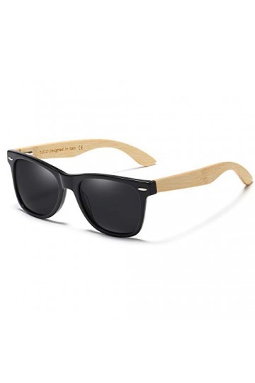 DUCO Lunettes de Soleil Polarisées pour Homme et Femmes, Lunettes de Soleil en Bois, 100% anti UV400 Noir 