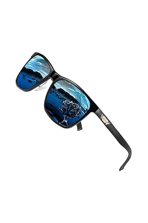 Duco Lunettes de soleil polarisées carrées en métal avec protection UV400 pour les sports de plein air 3029H Bleu Noir