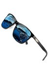 Duco Lunettes de soleil polarisées carrées en métal avec protection UV400 pour les sports de plein air 3029H Bleu Noir 