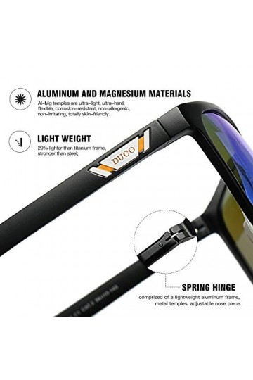 Duco Lunettes de soleil polarisées carrées en métal avec protection UV400 pour les sports de plein air 3029H Bleu Noir 