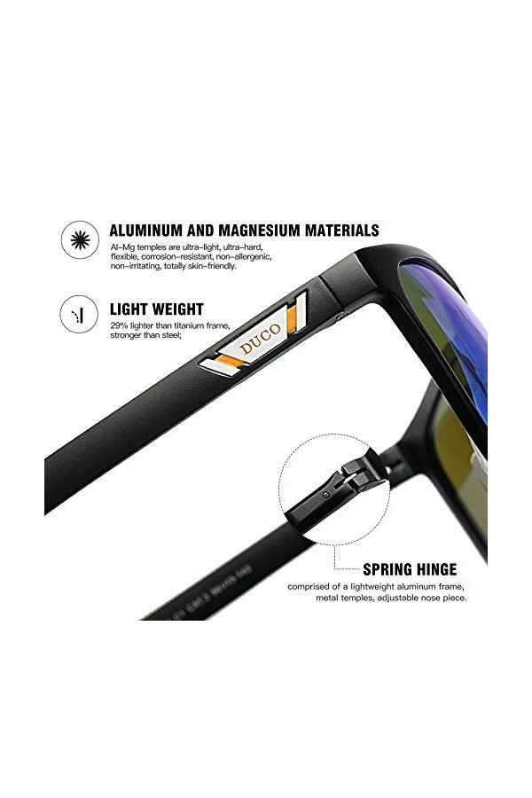 Duco Lunettes de soleil polarisées carrées en métal avec protection UV400 pour les sports de plein air 3029H Bleu Noir