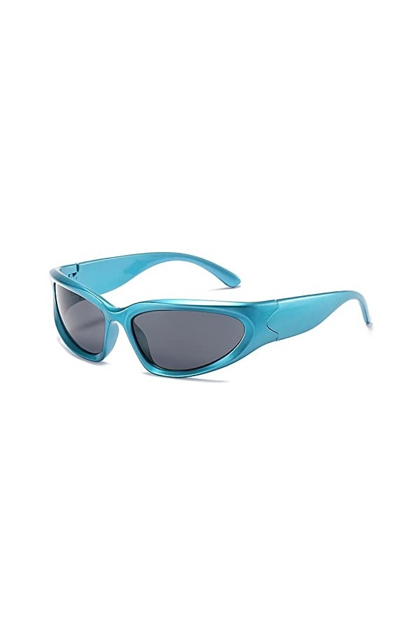 OSAGAMA Lunettes de soleil enveloppantes pour hommes et femmes Swift Oval Outdoor Sport Shades à miroir argenté Lunettes Bleu