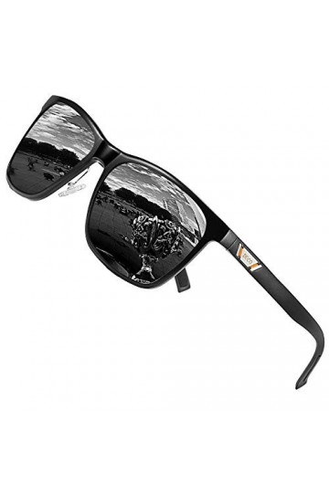 Duco Lunettes de soleil polarisées carrées en métal avec protection UV400 pour les sports de plein air 3029H Gris-noir 