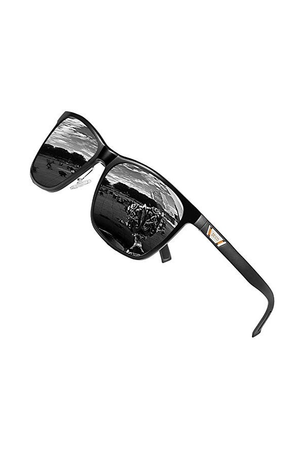 Duco Lunettes de soleil polarisées carrées en métal avec protection UV400 pour les sports de plein air 3029H Gris-noir 