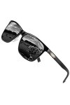 Duco Lunettes de soleil polarisées carrées en métal avec protection UV400 pour les sports de plein air 3029H Gris-noir 