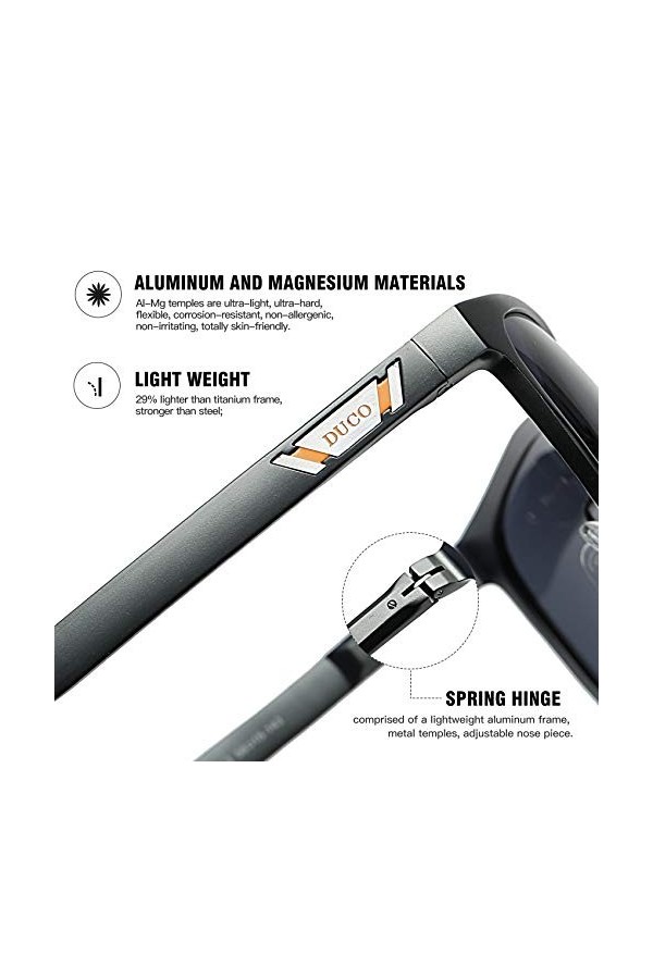Duco Lunettes de soleil polarisées carrées en métal avec protection UV400 pour les sports de plein air 3029H Gris-noir 