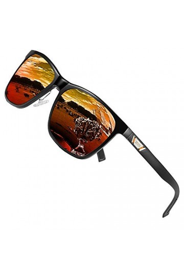 Duco Lunettes de soleil polarisées carrées en métal avec protection UV400 pour les sports de plein air 3029H Rouge 