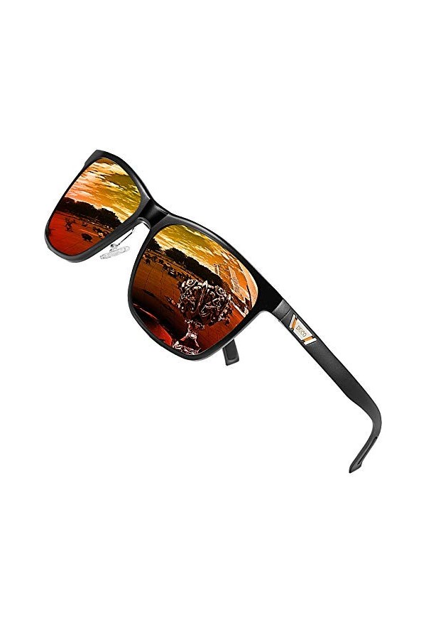 Duco Lunettes de soleil polarisées carrées en métal avec protection UV400 pour les sports de plein air 3029H Rouge