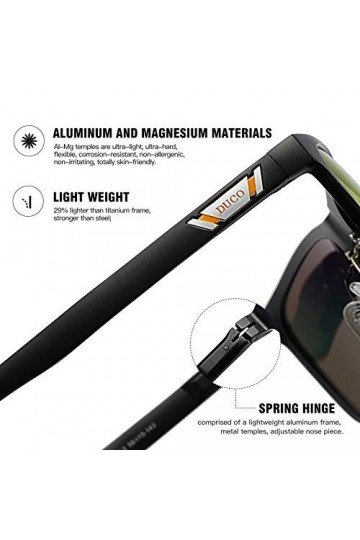 Duco Lunettes de soleil polarisées carrées en métal avec protection UV400 pour les sports de plein air 3029H Rouge 