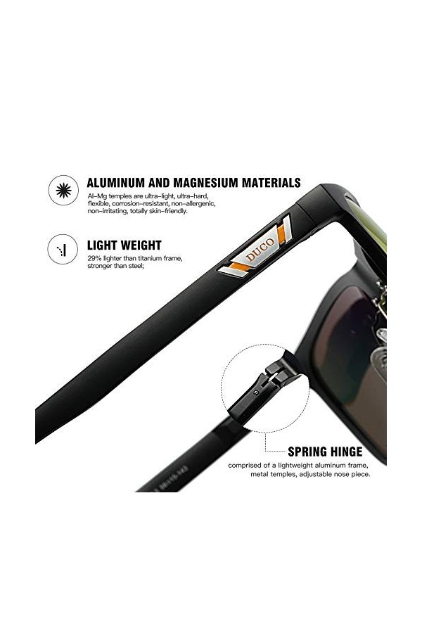 Duco Lunettes de soleil polarisées carrées en métal avec protection UV400 pour les sports de plein air 3029H Rouge