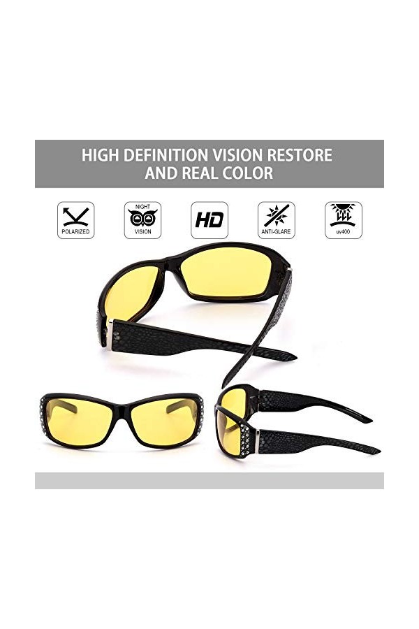 IGnaef Lunettes de Vision Nocturne pour Conduite de Nuit Lunettes Anti-éblouissement Lunettes Polarisées Jaune noir 