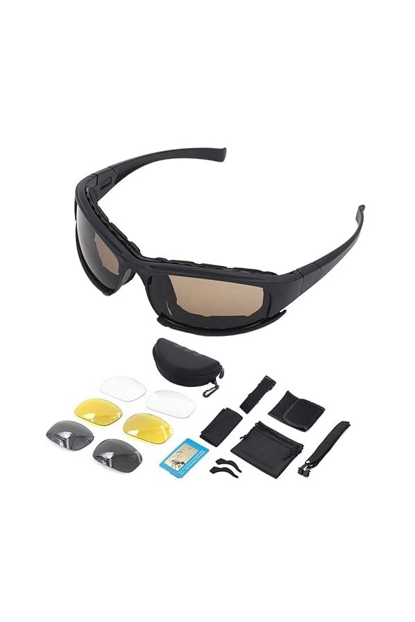 Lunettes de soleil de sport polarisées pour hommes femmes - Lunettes tactiques militaires avec 4 lentilles interchangeables
