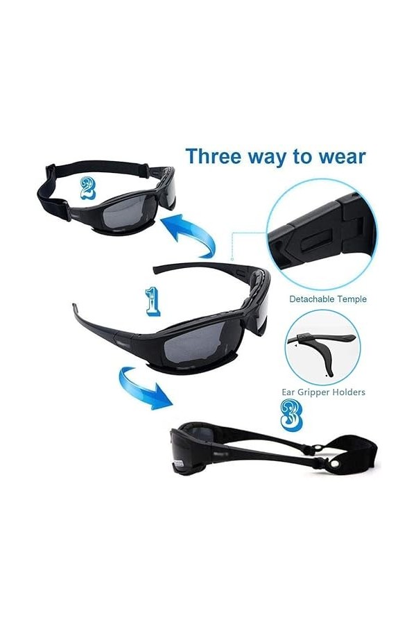 Lunettes de soleil de sport polarisées pour hommes femmes - Lunettes tactiques militaires avec 4 lentilles interchangeables