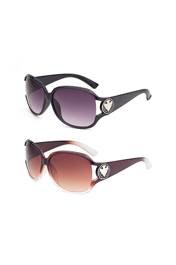 E & R Elegant Rabbit Lot de 2 paires de lunettes de soleil classiques vintage pour femme avec protection UV400 3043, noir/mar
