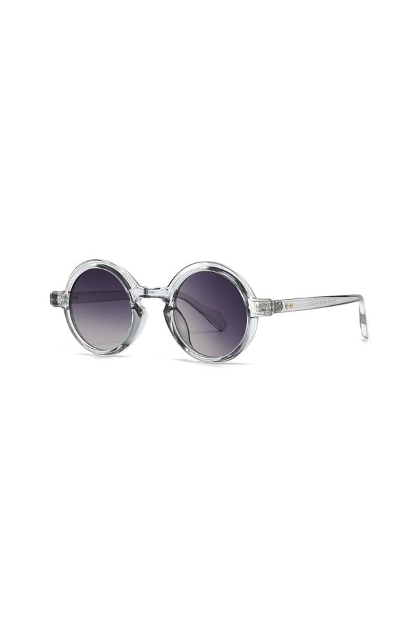 Lunettes de Soleil Rondes pour Femmes Rivets Rétro Hommes Nuances Dégradées UV400,Gris Gris,Taille Unique
