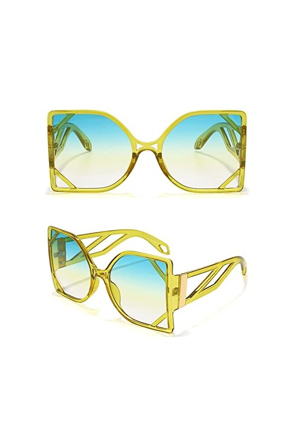 HPIRME Femmes Steampunk Vintage Lunettes de Soleil Rétro Punk Lunettes de Soleil Dégradé Lunettes UV400 Surdimensionné Carré 