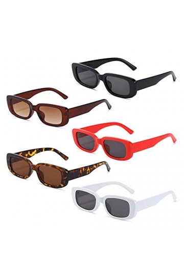 MMOWW Lot de 5 lunettes de soleil pour femme, rectangulaires, UV400, protection vintage, lunettes de conduite