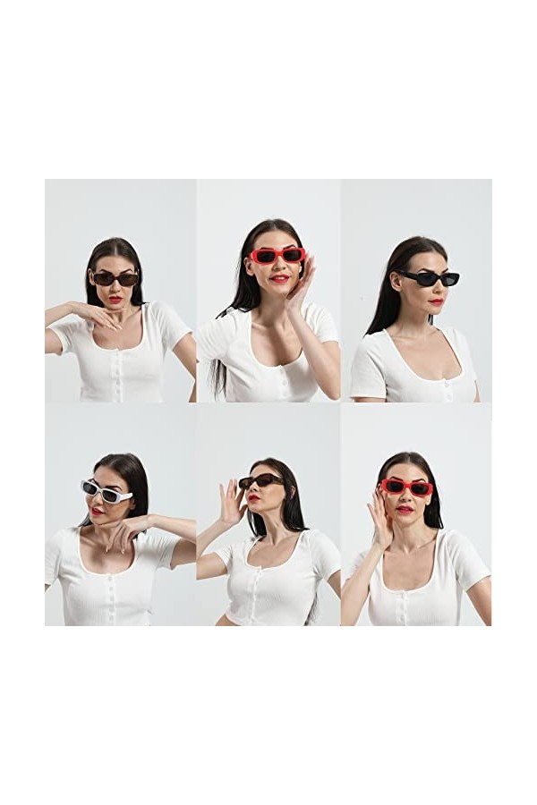 MMOWW Lot de 5 lunettes de soleil pour femme, rectangulaires, UV400, protection vintage, lunettes de conduite