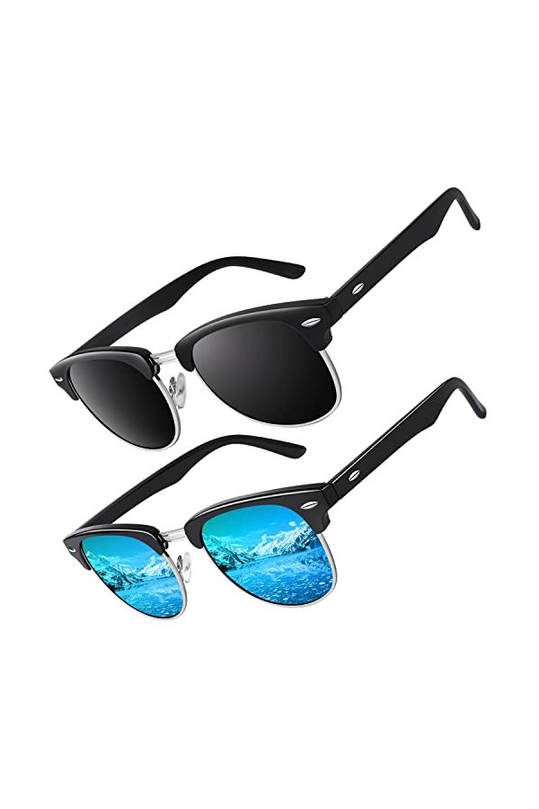 CGID Lunettes de Soleil Homme Femme Polarisées UV400 Classique Rétro Demi Monture Lunettes