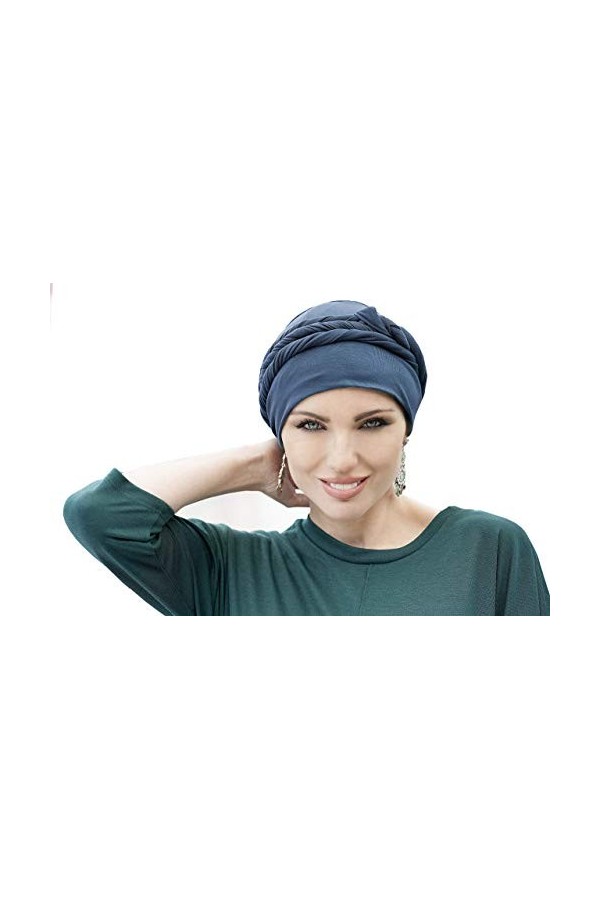 MASUMI Écharpes cancéreuses pour patients chimio | Couvre-chef en coton soyeux au toucher pour femme - Asha, bleu marine, tai