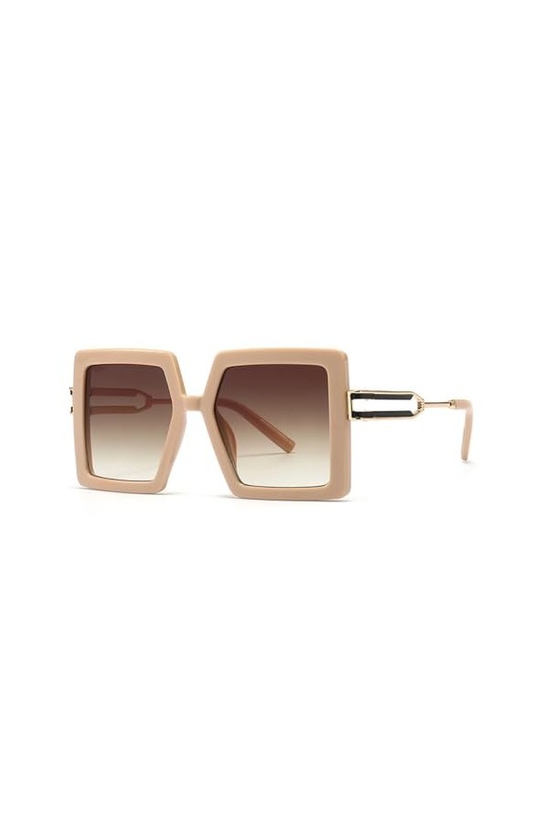 HPIRME Lunettes de soleil carrées surdimensionnées pour femmes et hommes, lunettes de soleil rétro dégradées UV400, thé beige