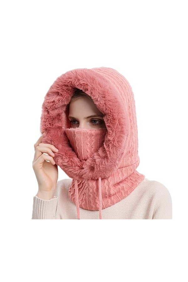 Kuukaas Bonnet et écharpe dhiver 2 en 1 pour femme - Cagoule de ski - Coupe-vent, Rose 2., taille unique