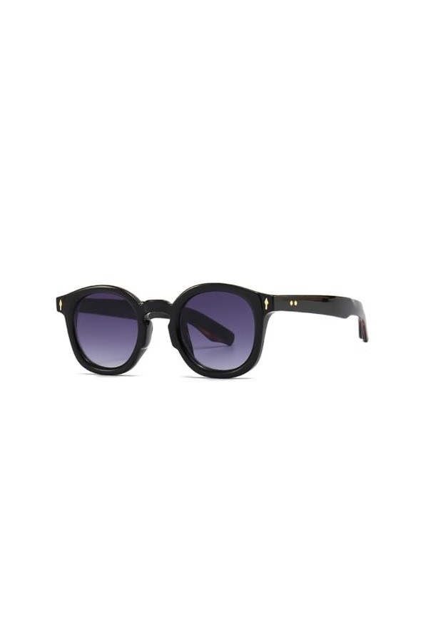 Femmes Lunettes De Soleil Rondes Rétro Rivets Hommes Nuances UV400,Noir Léopard Gris,Taille Unique