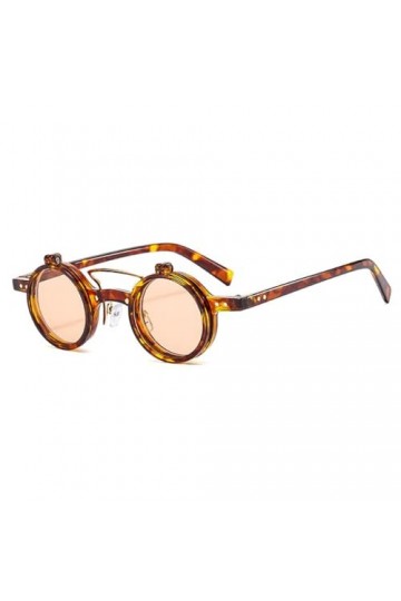 HCHES Petit rond Punk Double ponts femmes lunettes de soleil rétro Flip lentille nuances UV400 hommes rivets lunettes de sole