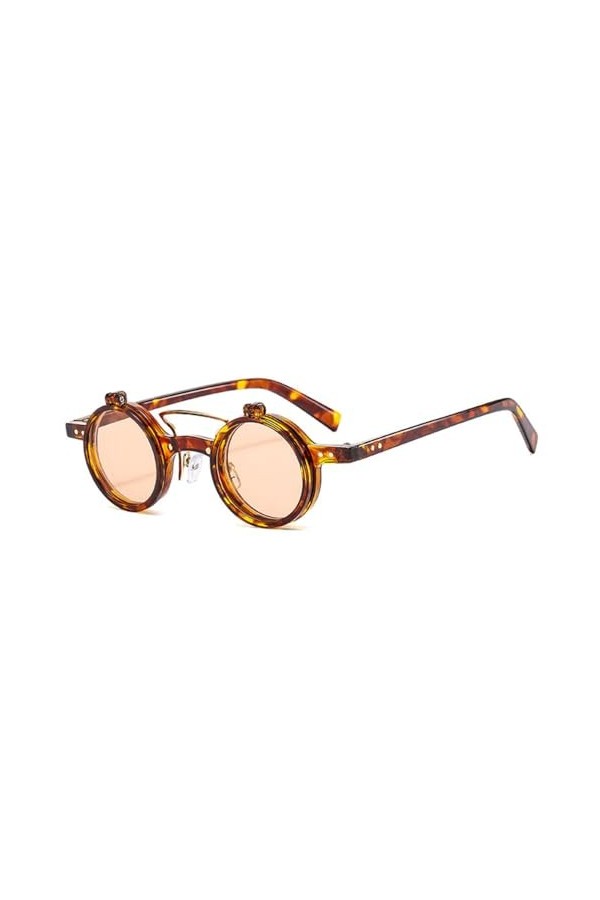 HCHES Petit rond Punk Double ponts femmes lunettes de soleil rétro Flip lentille nuances UV400 hommes rivets lunettes de sole