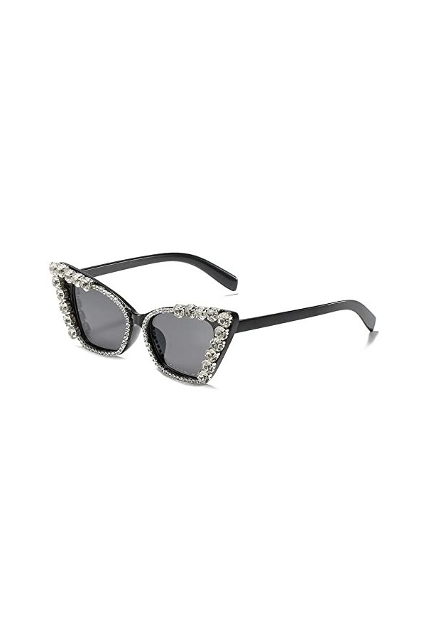 HPIRME Lunettes de soleil œil de chat femmes hommes Vintage Punk strass lunettes de soleil lunettes femme UV400, 1, taille un