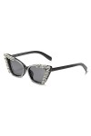 HPIRME Lunettes de soleil œil de chat femmes hommes Vintage Punk strass lunettes de soleil lunettes femme UV400, 1, taille un