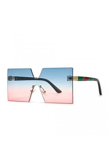 HCHES Lunettes de soleil sans monture pour femmes hommes cadre vintage lunettes de soleil carrées dégradé UV40, bleu rose, ta