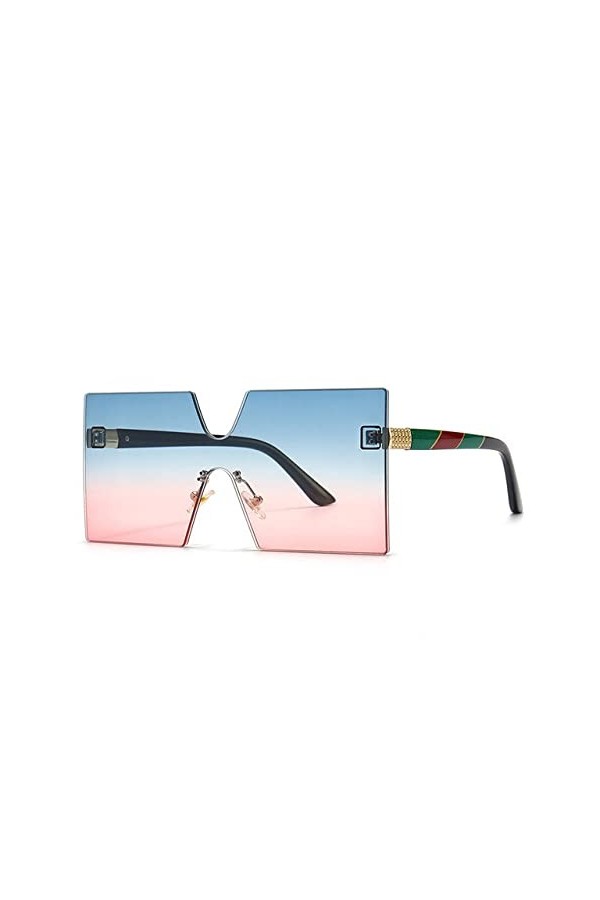 HCHES Lunettes de soleil sans monture pour femmes hommes cadre vintage lunettes de soleil carrées dégradé UV40, bleu rose, ta